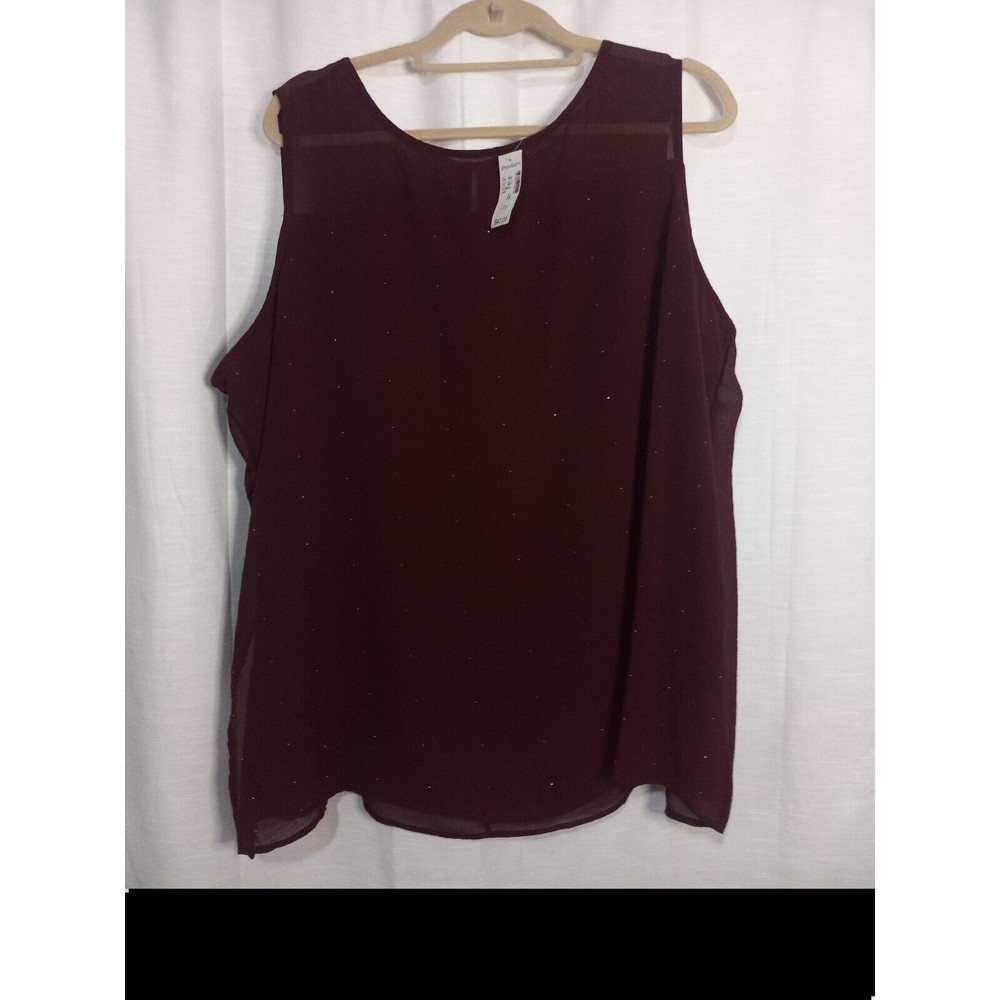 Roz & Ali Sleeveless Top Tank Women Plus Size 3X Sheer Overlay Maroon Wine